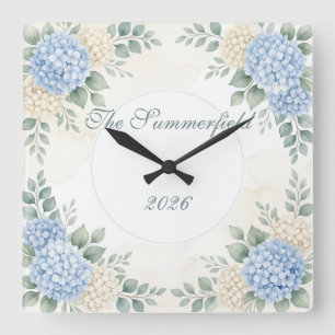 Personalisierte Blumengirlande-Uhr Aquarell Quadratische Wanduhr