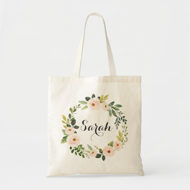 Personalisierte Blumengrün Tote Tasche (Vorne)
