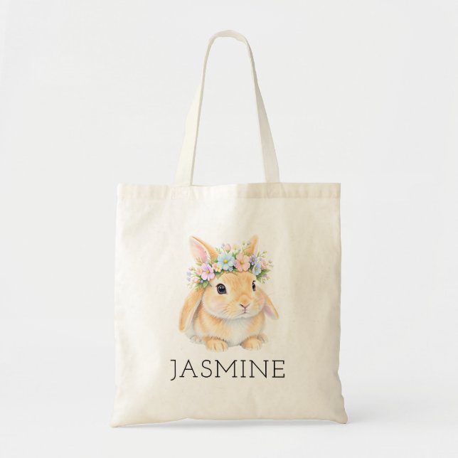 Personalisierte Blumenhasen-Oster-Tasche Tragetasche (Vorne)