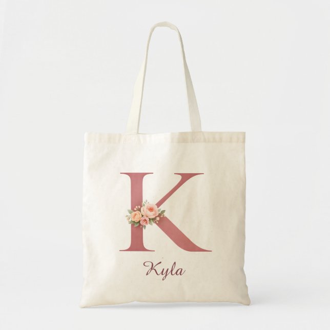 Personalisierte Blumeninitiale K Tote Bag Tragetasche (Vorne)