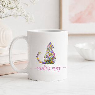 Personalisierte Blumenkatze Kitty Kaffeetasse