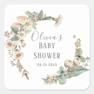 Personalisierte Blumenkleider-Kinderdusche Quadratischer Aufkleber