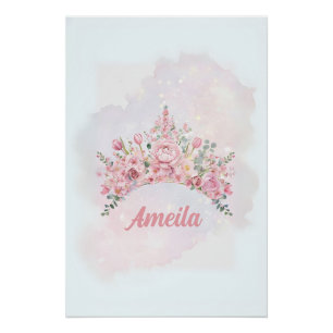 Personalisierte Blumenkrone, Kinderzimmer Art Poster