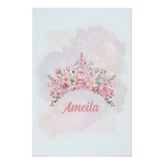 Personalisierte Blumenkrone, Kinderzimmer-Kunst Poster
