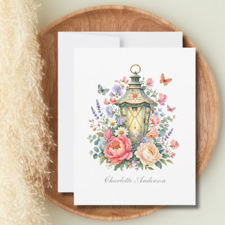 Personalisierte Blumenlaterne Schmetterling Cottag Mitteilungskarte