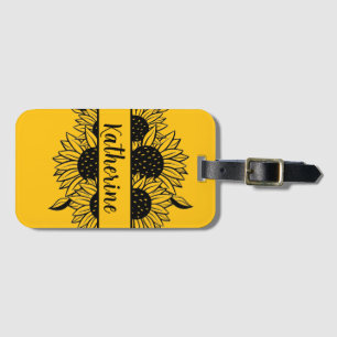 Personalisierte Blumenlinie zeichnet Sonnenblumen Gepäckanhänger