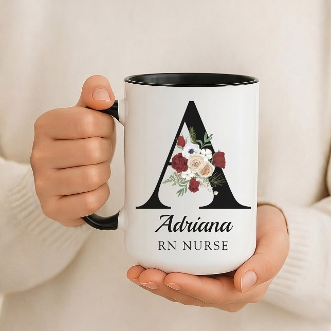 Personalisierte Blumenmonogramm-Tasse als Geschenk Tasse (Personalized Floral Monogram Mug Wedding Graduation Birthday Gift for Her, Mom or Girls)