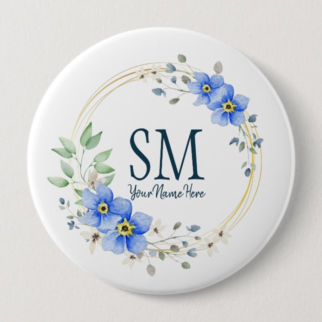 Personalisierte Blumenmonogramm Wildblumen Button (Vorderseite)