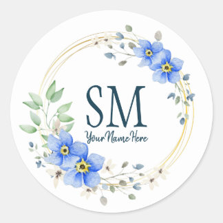 Personalisierte Blumenmonogramm Wildblumen Runder Aufkleber