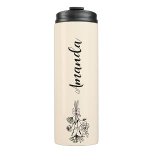 Personalisierte Blumenname Geburtsmonatsblume Beig Thermosbecher