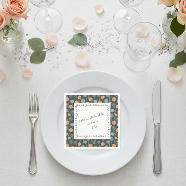 Personalisierte Blumenrand-Liebensnotiz-Serviette  Serviette (Von Creator hochgeladen)