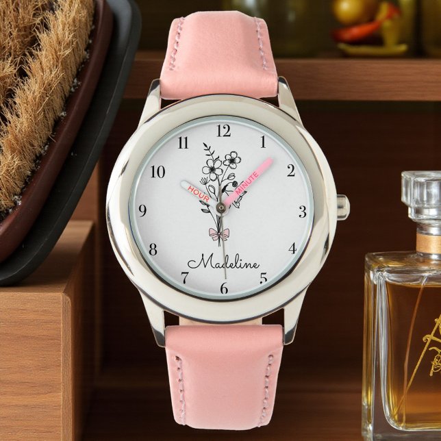 Personalisierte Blumenrosa-Kuh für Mädchen Armbanduhr (Von Creator hochgeladen)