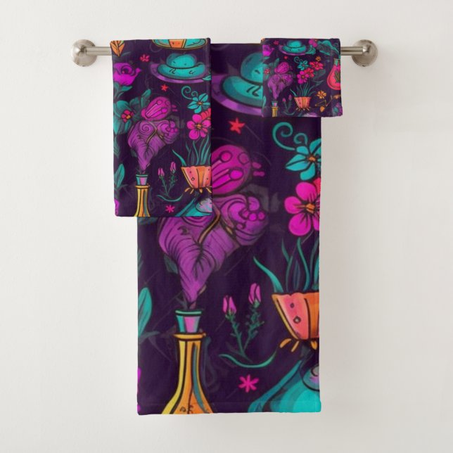 Personalisierte Blumenschädel Badhandtuch Set (Insitu)