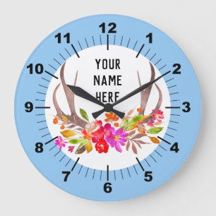 Personalisierte Blumenschraube Große Wanduhr