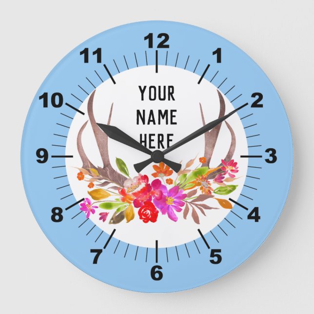 Personalisierte Blumenschraube Große Wanduhr (Vorderseite)