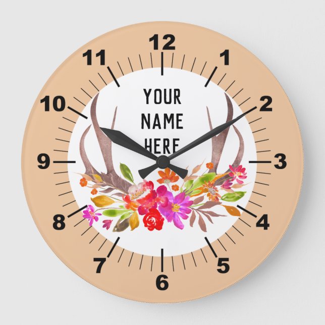 Personalisierte Blumenschraube Große Wanduhr (Vorderseite)
