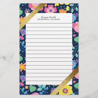 Personalisierte Blüte und Gold Briefpapier