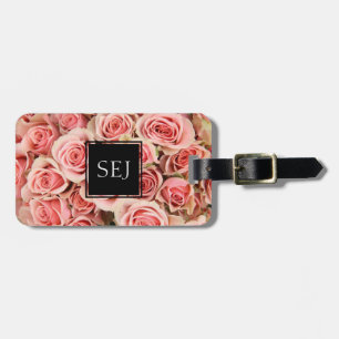 Personalisierte Blüten, rosa Rosen (Monogramm und  Gepäckanhänger