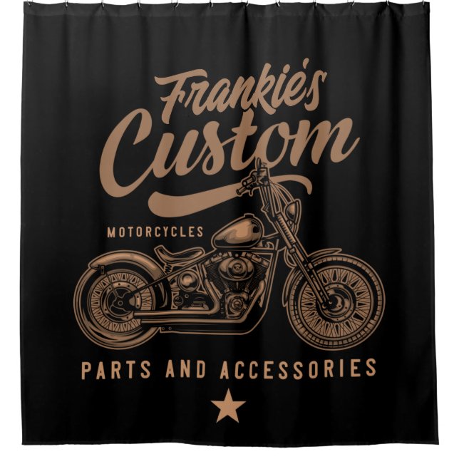 Personalisierte Bobber Motorradgarage Duschvorhang (Vorderseite)