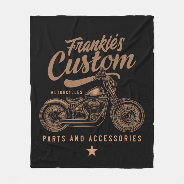 Personalisierte Bobber Motorradgarage Fleecedecke (Vorderseite)