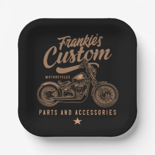 Personalisierte Bobber Motorradgarage Pappteller