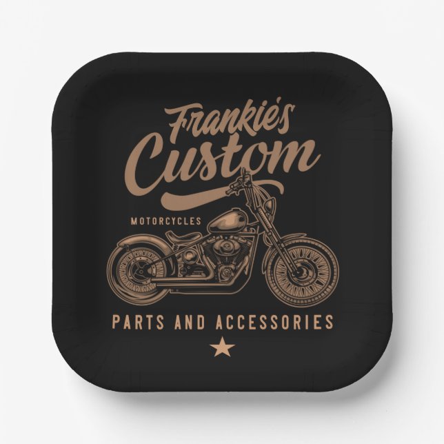 Personalisierte Bobber Motorradgarage Pappteller (Vorderseite)