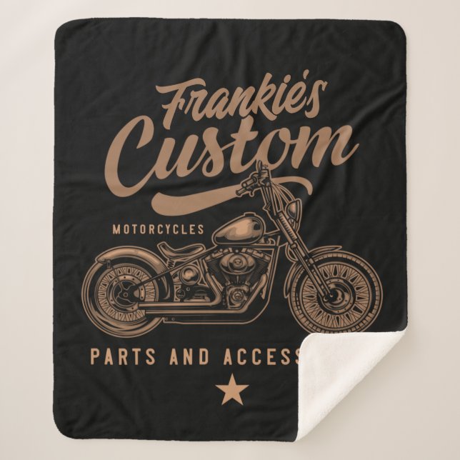 Personalisierte Bobber Motorradgarage Sherpadecke (Vorderseite)