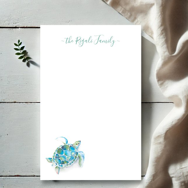 Personalisierte Bodenbeläge für Wasserfarben Briefpapier (Personalized stationery featuring watercolor sea turtle art by Victoria Grigaliunas Do Tell A Belle)