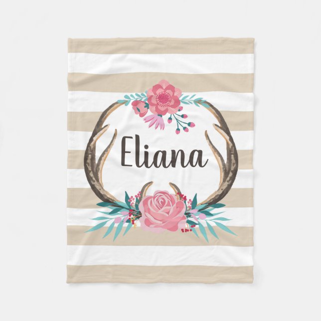 Personalisierte Boho Chic-Geweih-Fleece-Decke Fleecedecke (Vorderseite)