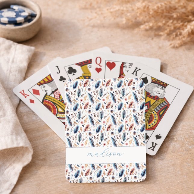 Personalisierte Boho-Feder-Blumen Spielkarten (Von Creator hochgeladen)