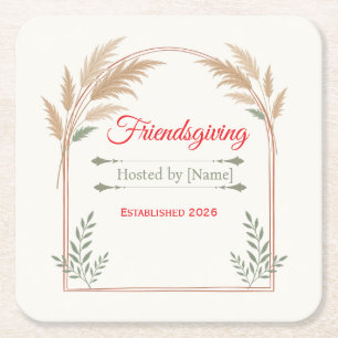 Personalisierte Boho-Friendsgiving-Cocktailserviet Rechteckiger Pappuntersetzer