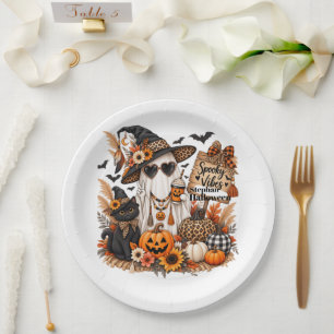 Personalisierte Boho-Halloween-Grusel-Vibes-Geiste Pappteller