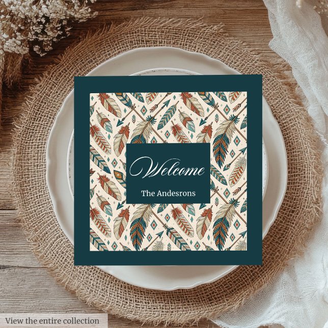 Personalisierte Boho Napkins Ethnic Feathers & Arr Serviette (Personalized Boho Napkins Ethnic Feathers & Arrows)