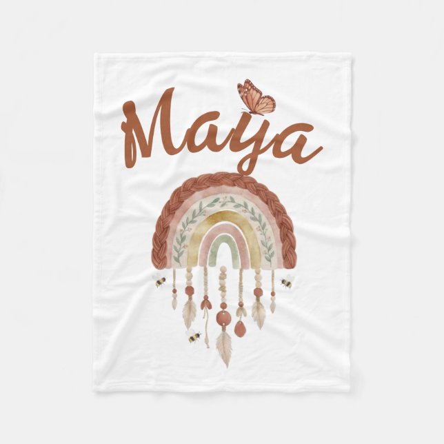 Personalisierte Boho-Regenbogen-Babydecke mit indi Fleecedecke (Vorderseite)