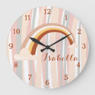 Personalisierte Boho-Regenbogen-Kinderzimmer-Großu Große Wanduhr