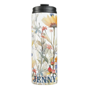 Personalisierte Boho Wildblumen Thermal Tumbler Thermosbecher