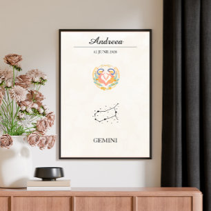 Personalisierte Boho Zwillinge Sternzeichen Konste Poster