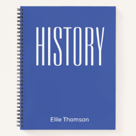 Personalisierte Bold Typografy History Subject Blu Notizbuch