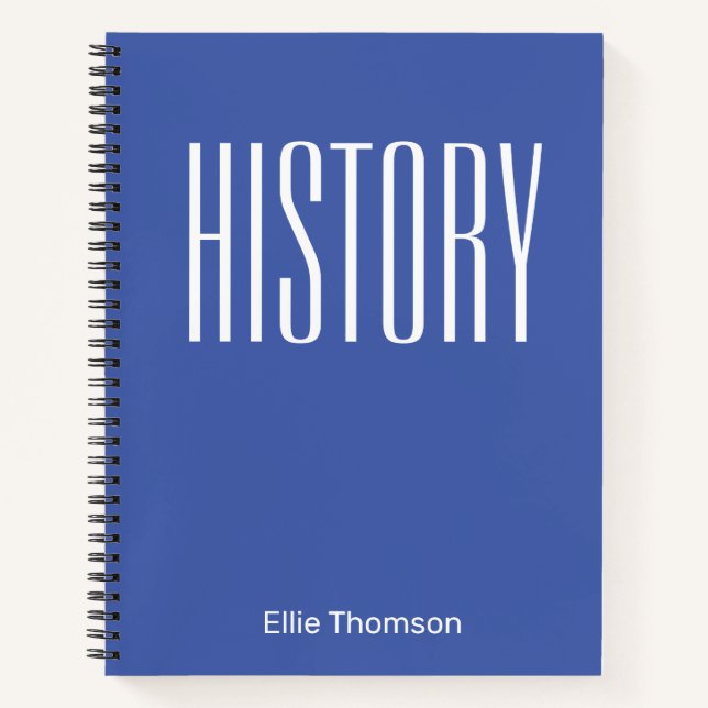 Personalisierte Bold Typografy History Subject Blu Notizbuch (Vorderseite)