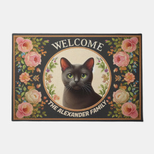 Personalisierte Bombay Cat, florale Kitten Willkom Fußmatte