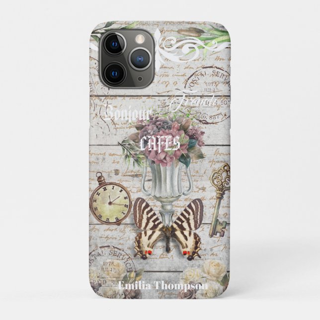 Personalisierte Bonjour-trendige rustikale Kunst F Case-Mate iPhone Hülle (Rückseite)