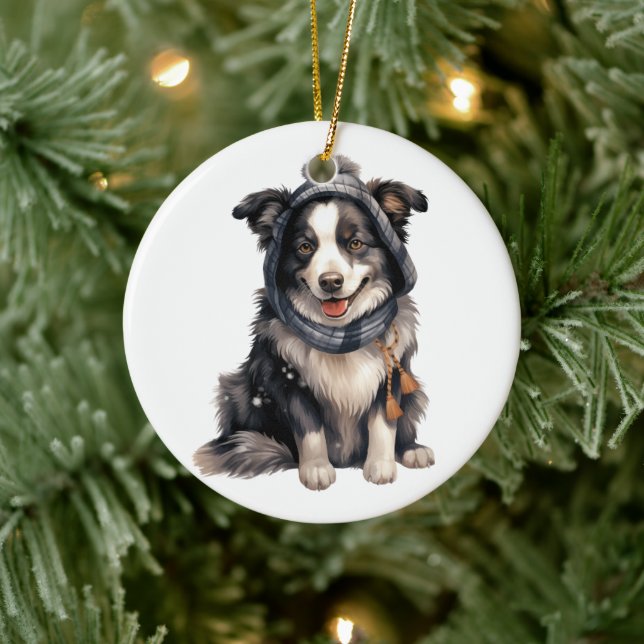 Personalisierte Border Collie Dog Kunst Keramik Ornament (Baum)