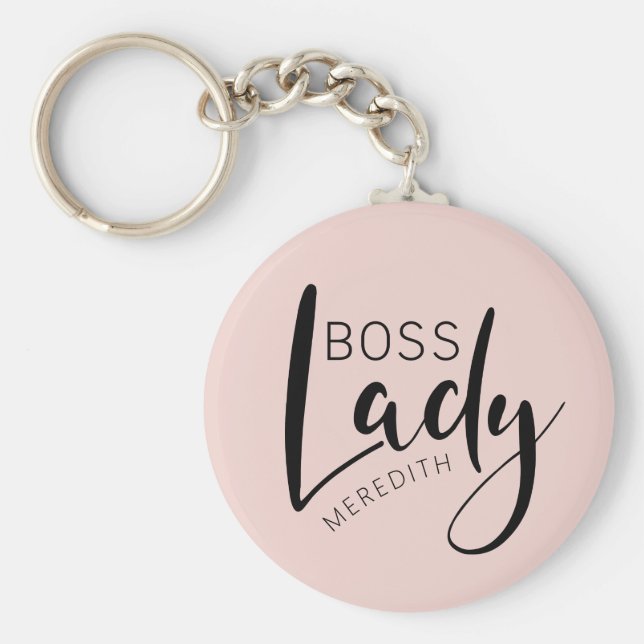 Personalisierte Boss-Lady-Logo in Rosa Schlüsselanhänger (Vorne)