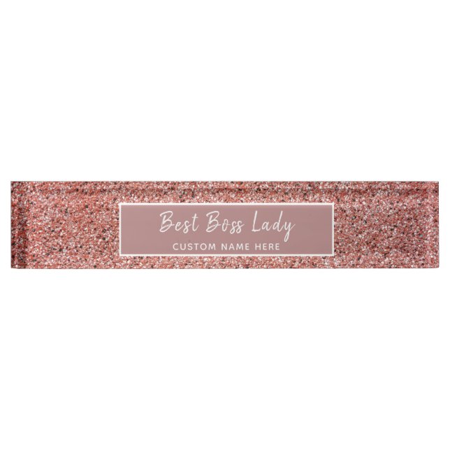 Personalisierte Boss Lady Rose Gold Glitzer Sparko Namensplakette (Vorderseite)