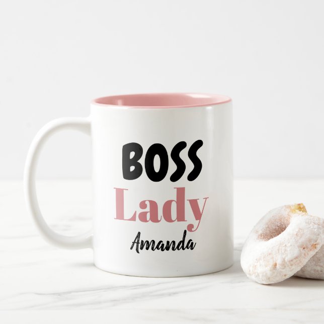 Personalisierte Boss Lady Zweifarbige Tasse (Mit Donut)