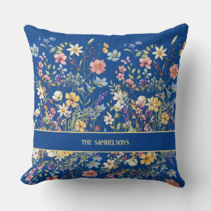 Personalisierte botanische Blumen Kobaltblau Kissen