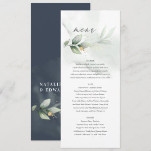 Personalisierte Botanische Hochzeits-Navy-Blue-Spe Menükarte