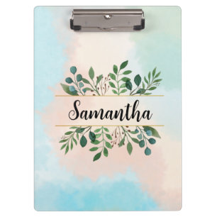 Personalisierte botanische Wasserfarbe mit Name Klemmbrett