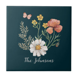 Personalisierte botanische Wildblume Blume Boho Fliese