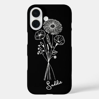 Personalisierte Bouquet mit Schwarz-Weiß-Linien Ku iPhone 16 Hülle